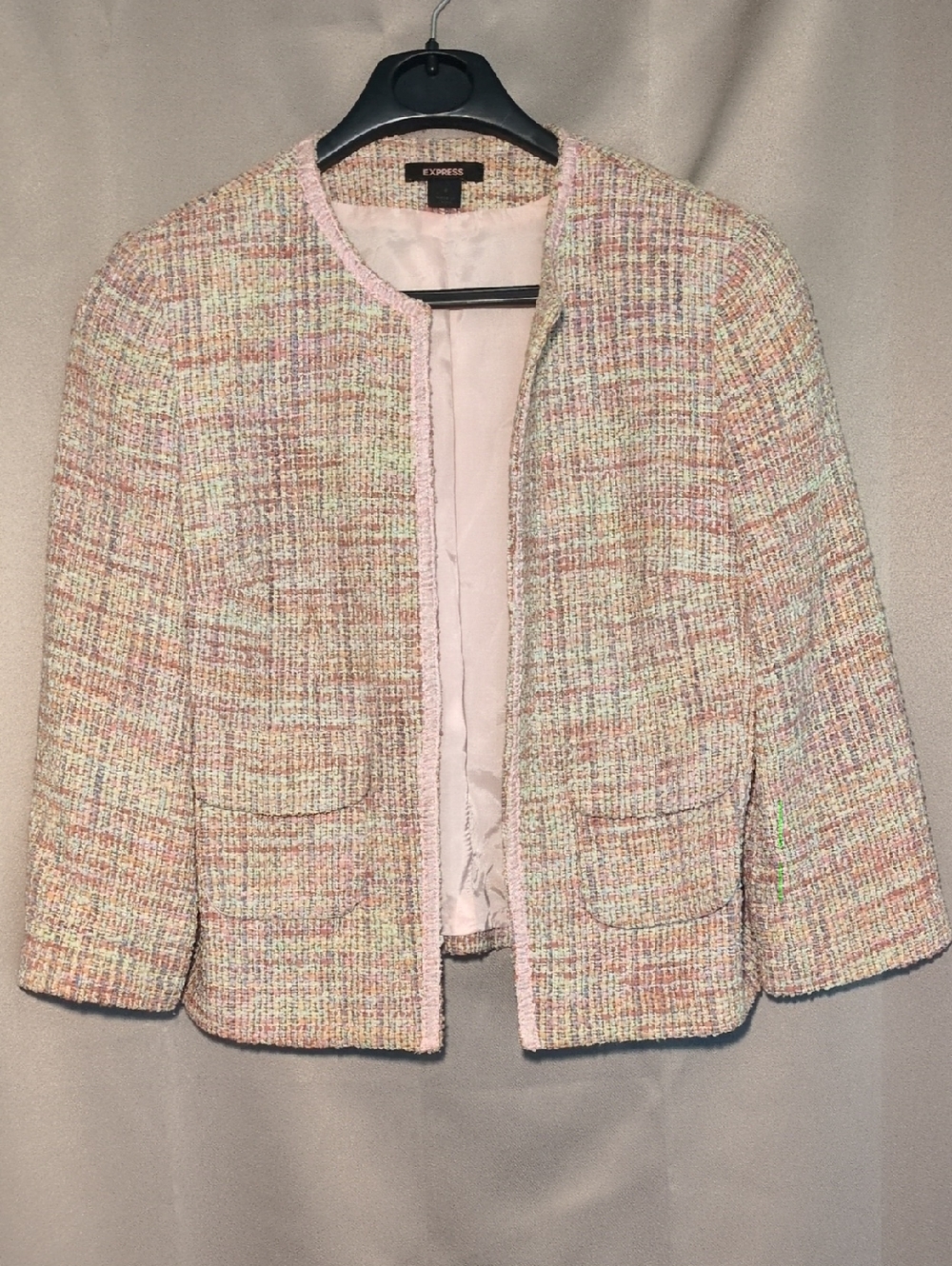 Express Pastel Multi-Color Tweed Collarless Blazer